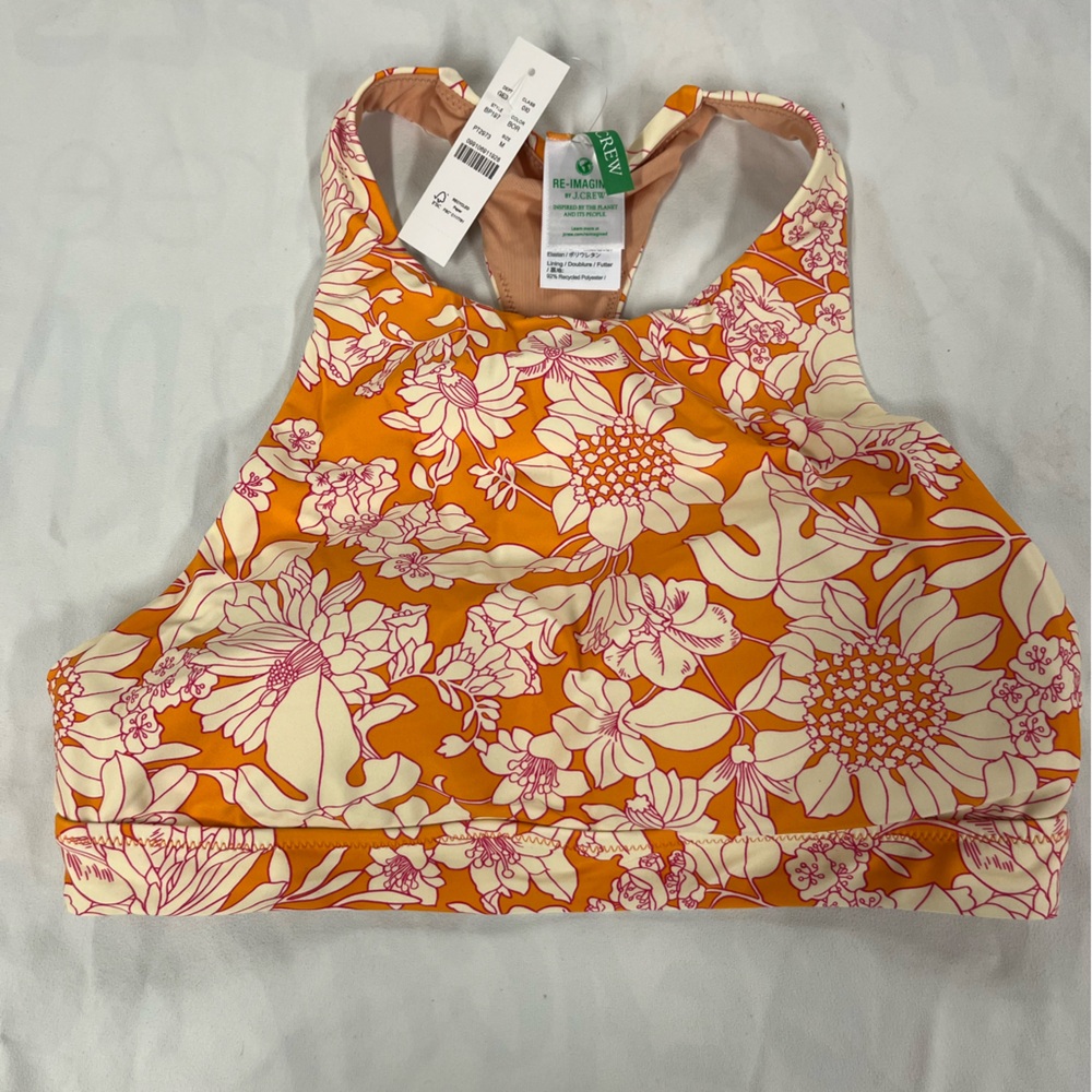 Crop swim top in orange floral